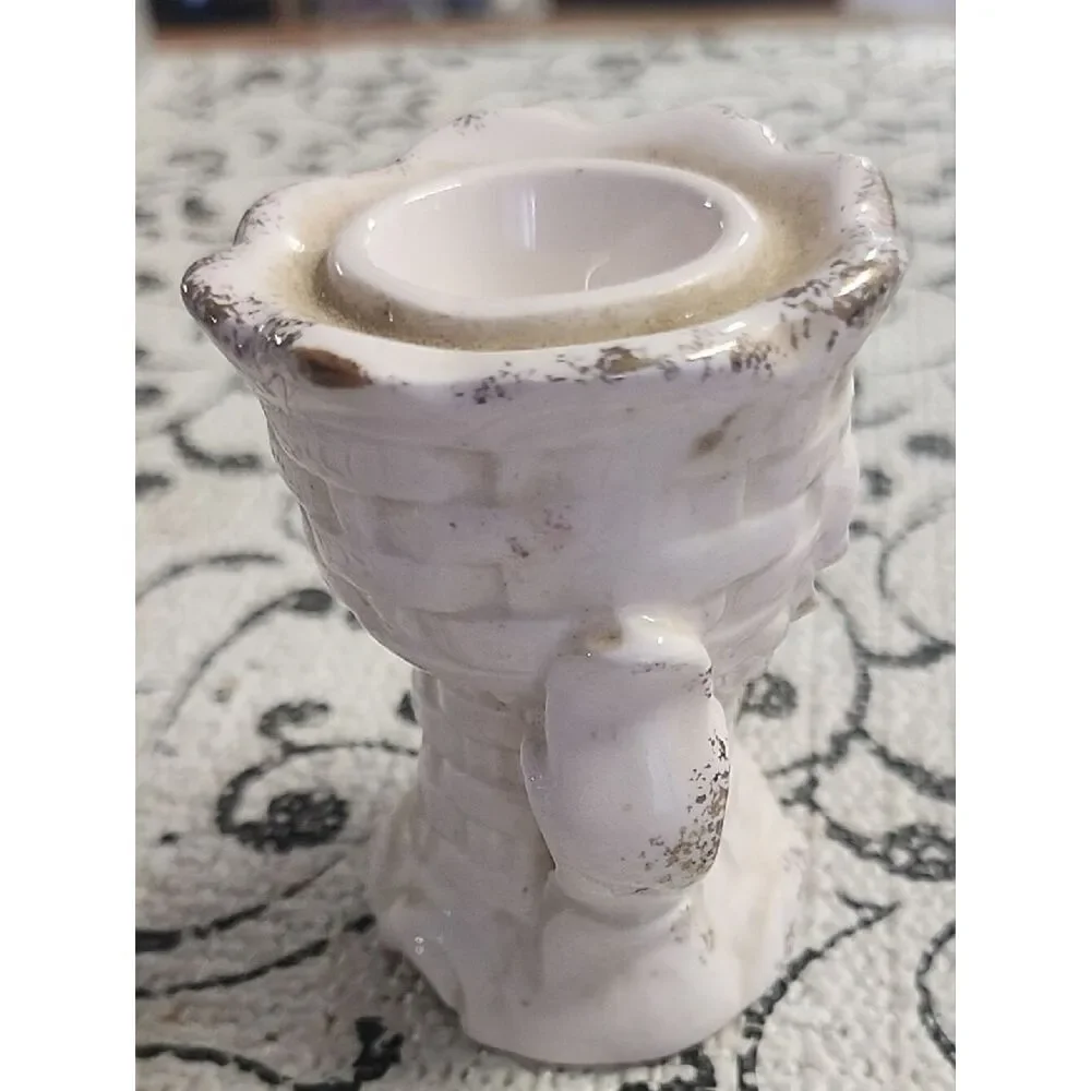Vintage White Taper Holder with Pink Rose Motif